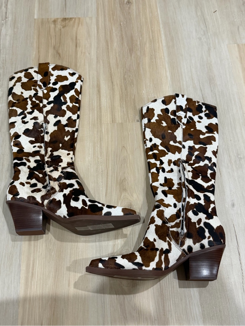 Dolce Vita Cowprint Mid-Calf Western Boots - Brown & White